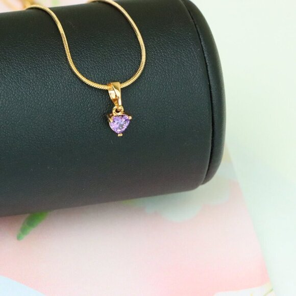 "Elegant Heart-Shaped Purple Pendant in Gold, XPPT1304 - Picture 6 of 12
